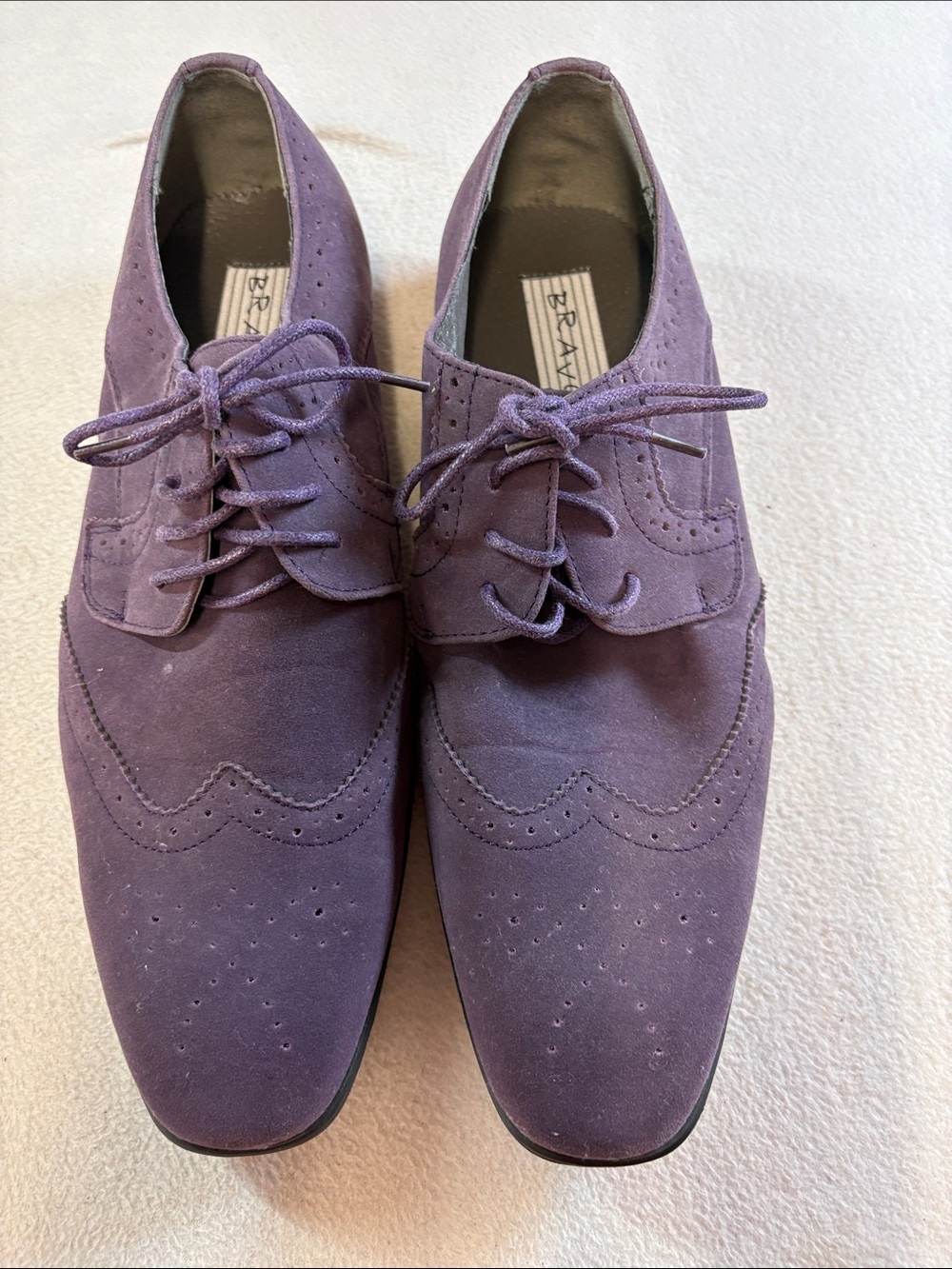 Purple Suede Wingtip Derby Shoes for Men